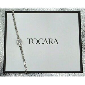 New Tocara Sterling Silver Bracelet DiAmi Crystal Oblong Centerpiece Curb Chain